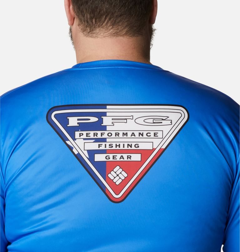 Men's Columbia PFG Terminal Tackle State Triangle Long Sleeve Sweatshirts Blue | Plus Size CA-BA0LC